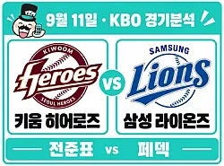 9월 11일 키움 vs 삼성 KBO 경기분석, 전준표, 페덱과의 선발 대결에서 버텨줄까?