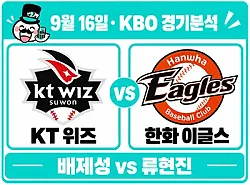 9월16일 KT vs 한화 KBO 경기분석, 7연승 KT를 류현진이 멈출까?